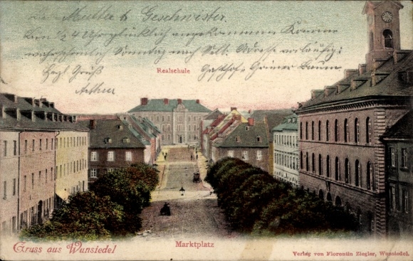 Postcard Wunsiedel in the Fichtelgebirge Upper Franconia, market square, secondary school