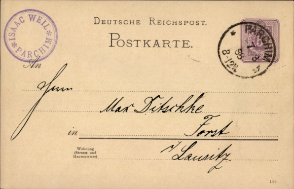 Postal stationery Postcard Parchim, Isaac Weil