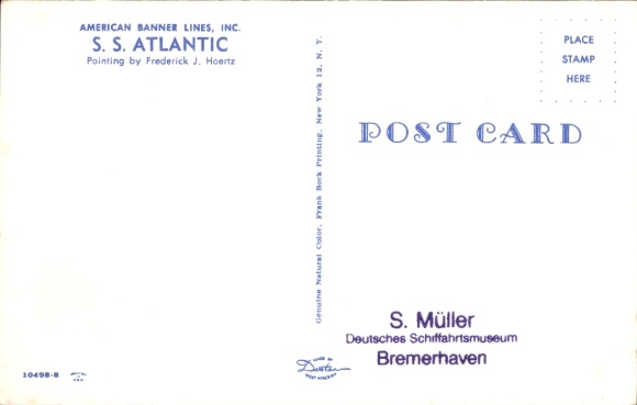 Kunstenaar Ak Hoertz, Frederick J., passagiersschip SS Atlantic, American Banner Lines