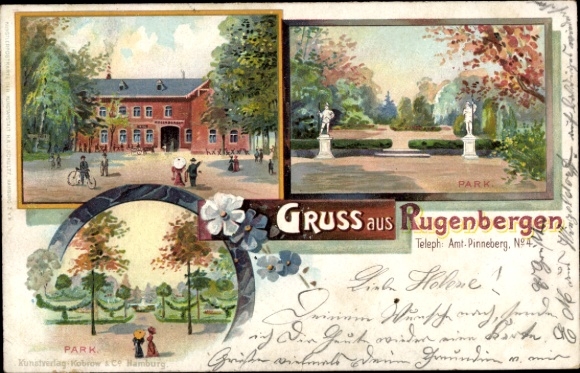 Litho Rugenbergen Bönningstedt in Schleswig Holstein, Park, Bahnhof