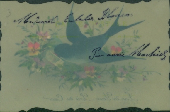 Celluloid Postcard Kitsch, swallow with letter in its beak
