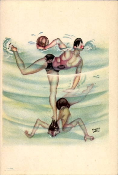 Artist Postcard Corelli, Franco, water polo, humor