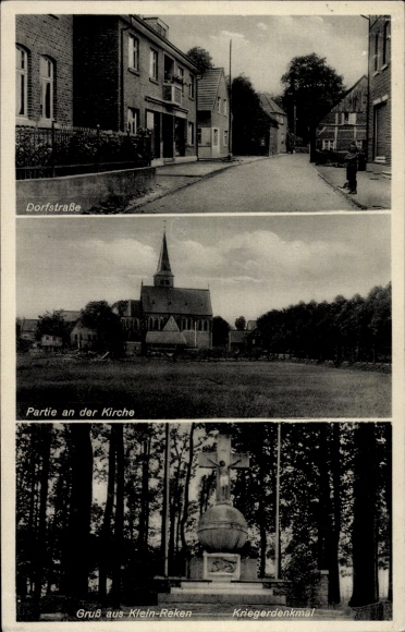 Ak Klein Reken in Westfalen, Dorfstraße, Kriegerdenkmal, Kirche
