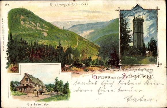 Chromo-Litho Gehlberg in Thuringia, Schmücke, Schneekopfturm