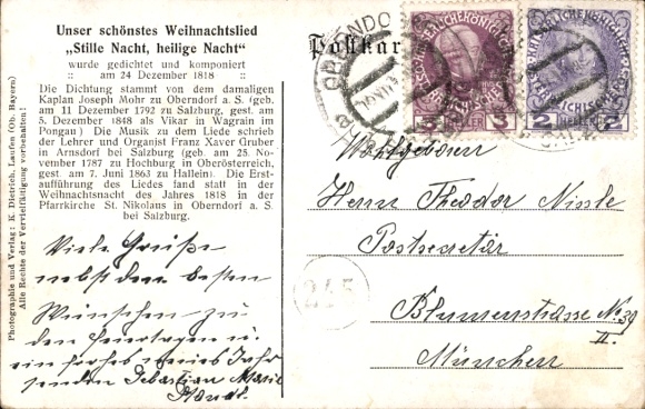 Postcard Oberndorf near Salzburg Austria, teacher Franz Xaver Gruber, schoolhouse, Silent Night