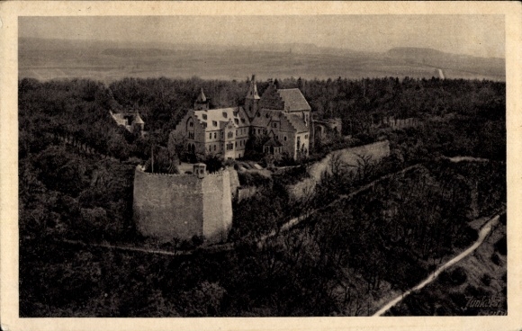 Ak Mansfeld im Harzvorland, Fliegeraufnahme vom Schloss