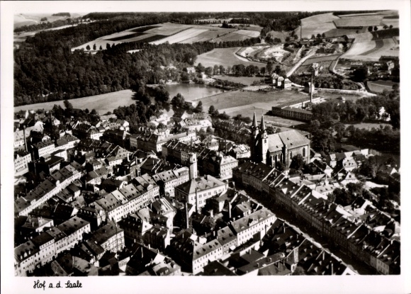 Ak Hof an der Saale Opper-Franken Beieren, Hotel Strauß, luchtfoto