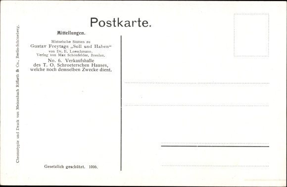Artist PC Loeschmann, E., Wrocław Breslau Silesia, Schroeter&#39;s house, debit and credit