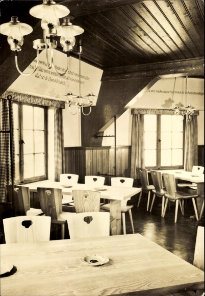 Postcard Groß Stieten in Mecklenburg, Cozy guest room, wooden chairs and tables, lights, windows with