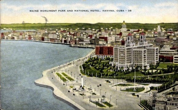Postcard Havana Havana Habana Cuba, Maine Monument Park, National Hotel, coastal view, city view