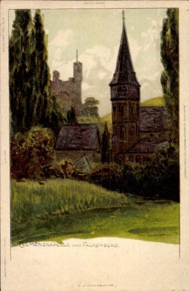 Artist Postcard Trechtingshausen in the district of Mainz Bingen, Clemens Chapel, Rhine series, No. 5