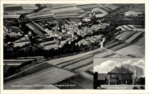 Postcard Dachrieden in Unstruttal Thuringia, aerial photograph, station restaurant