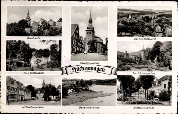 Postcard Hückeswagen in the Oberbergisches Kreis, old town, castle garden, dam