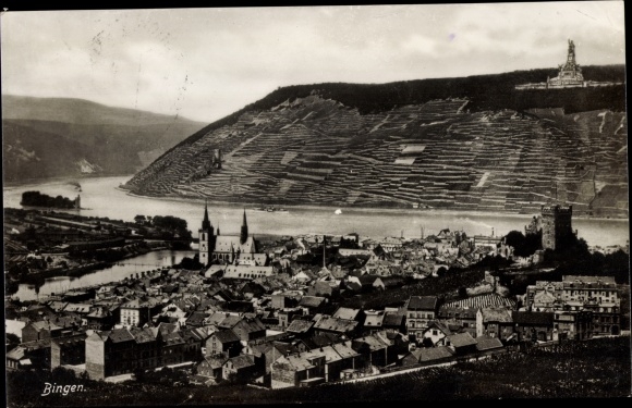 Postcard Bingen am Rhein, general view, Niederwald national monument