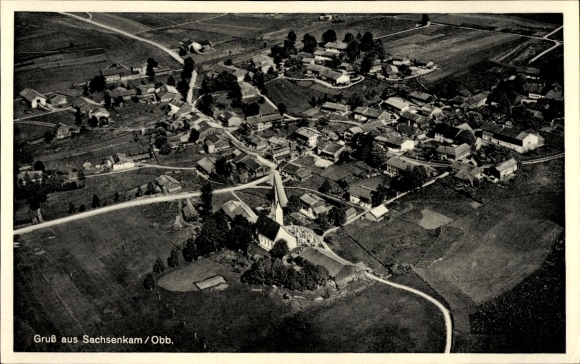Postcard Sachsenkam in Upper Bavaria, aerial photograph