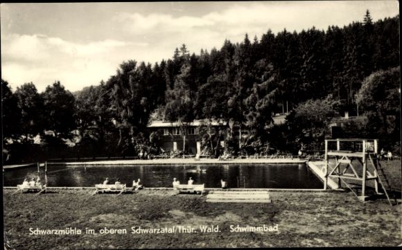 Ak Meuselbach Schwarzmühle in het Schwarzatal, gasten in het zwembad