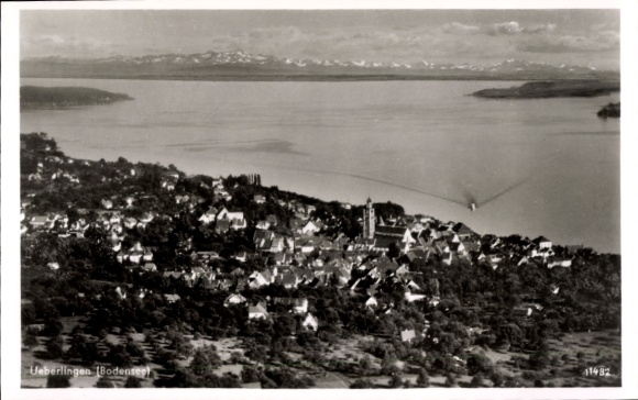 Postcard Überlingen on Lake Constance, aerial photograph