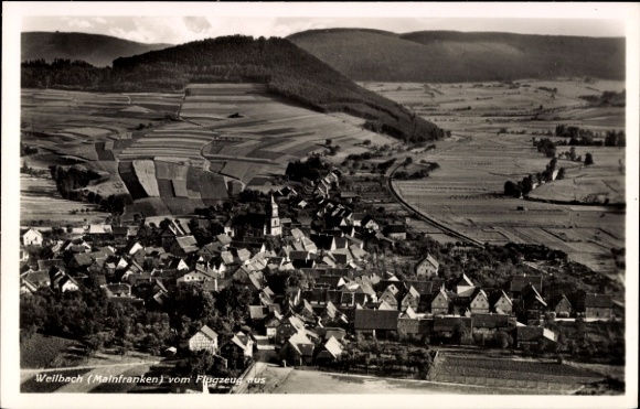 Postcard Weilbach in the Odenwald Lower Franconia Bavaria, aerial photograph