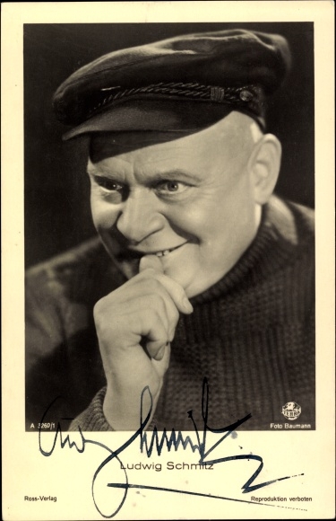 Postcard actor Ludwig Schmitz, portrait, peaked cap, autograph