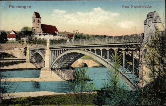 Postcard Plochingen in the district of Esslingen, New Neckar Bridge