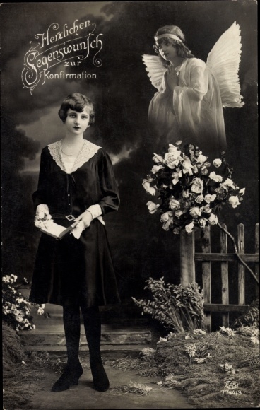 Postcard congratulations confirmation, angels and girls
