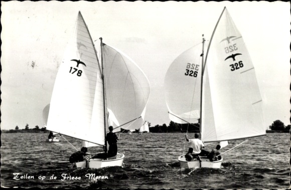 Postcard sailing party, sailboats
