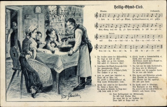 Song artist PC Schneider, Rud., Heilig Ohmd song, family when pouring lead, Wilhelm Vogel