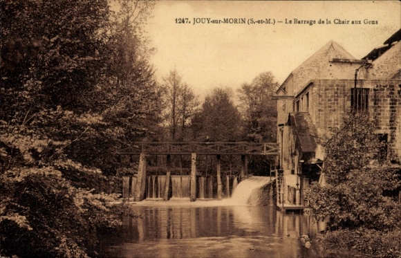 Ak Jouy sur Morin Seine et Marne, Barrage de la Flesh aux Gens