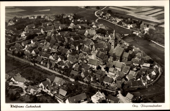 Ak Wolframs Eschenbach Mittelfranken, luchtfoto van de plaats