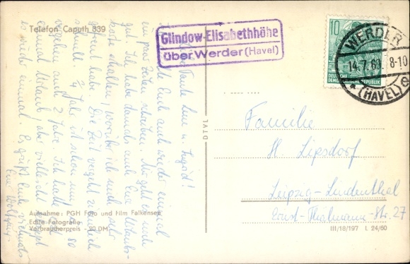 Ak Landpoststempel Glindow Elisabethhöhe über Werder (Havel)