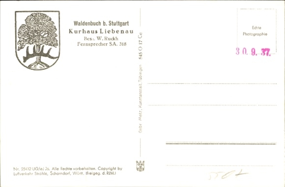 Postcard Waldenbuch in the Schönbuch Württemberg, aerial photograph, lovely landscape, houses, forest areas