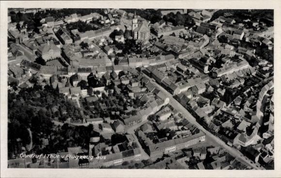 Postcard Ohrdruf in Thuringia, aerial photograph