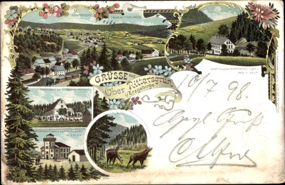 litho Rittersgrün Breitenbrunn in het Ertsgebergte, herberg bij de Boheemse molen, herberg v. L. Patsch
