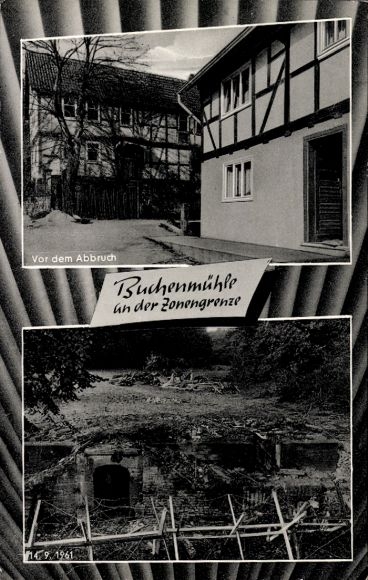 Postcard Soisdorf Eiterfeld in Hesse, Buchenmühle, zone border, before demolition