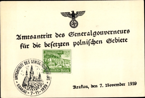 KP Kraków Kraków Polska, inauguracja Generalnego Gubernatora na okupowane ziemie polskie w 1939 r