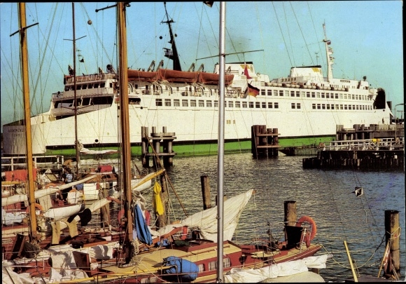 Postcard Ostseebad Warnemünde Rostock, ferry Warnemünde