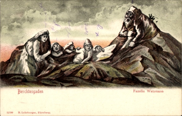 Artist Postcard Berchtesgaden in Upper Bavaria, Watzmann family, mountain faces