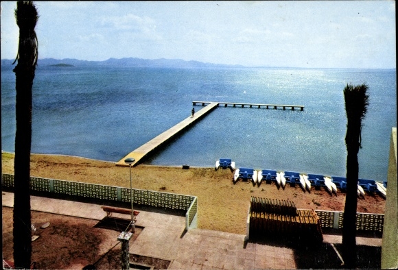 Postcard La Manga del Mar Menor, beach and pier