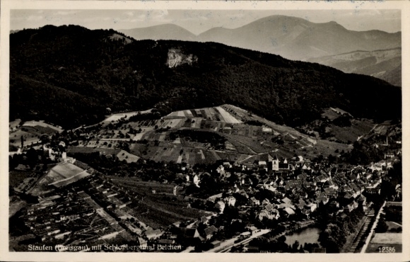 Postcard Staufen im Breisgau, landscape photo, town vineyards, mountain slope, hill