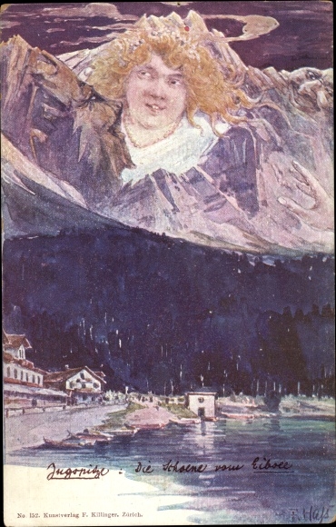 Kunstenaarskaart Hass, Fritz, Zugspitze, de schoonheid van de Eibsee, berggezichten, Killinger nr. 132