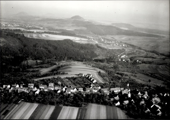 Postcard Börtlingen in Württemberg, black and white photo of a hilly landscape with villages, the largest...