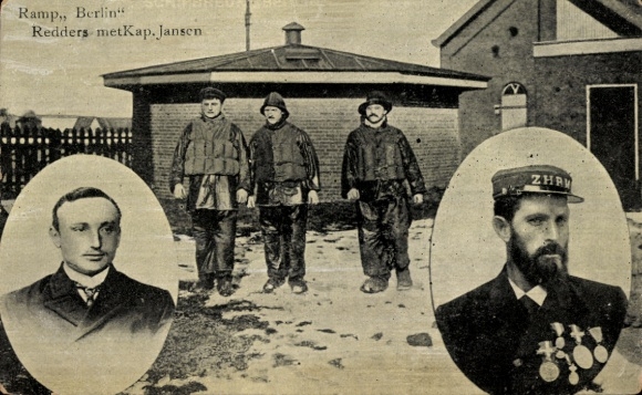 Postcard Schipbreuk Berlin, Captain Jansen van de Reddingsboot, Van Duyn, K. Ree, JB Schoonbeek