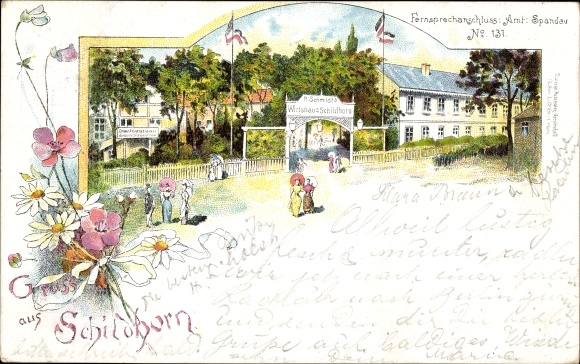 Chromo-Litho Berlin Wilmersdorf Grunewald Schildhorn, Tavern by R. Schmidt