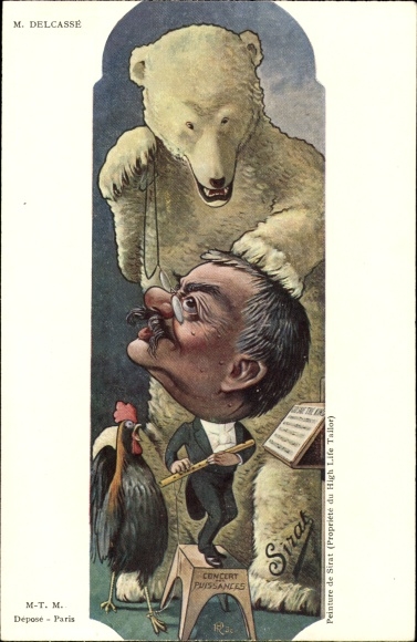Artist Postcard Sirat, French politician Théophile Delcassé, caricature, polar bear, Dreyfus affair