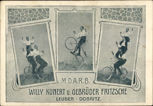 Ak Dresden Leuben Dobritz, MDARB Willy Kunert en gebroeders Fritzsche, fietsartiesten
