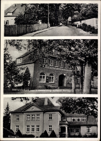 Postcard Golste Natendorf in the Lüneburg Heath, inn by J. Gesterding, manor, village street