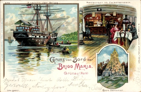 Litho Berlin Köpenick Grünau, Brigg Maria, Restaurant im Zwischendeck, Sportdenkmal
