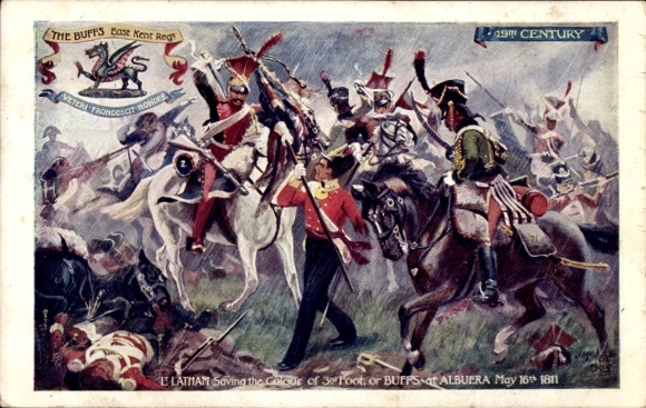Postcard Battle of Albuera, Latham, Rescue of the Flag of the 3rd Foot Regiment of Buffs, 1811