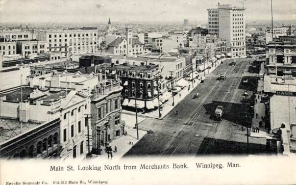 KP Winnipeg Manitoba Kanada, Main Street widziana z Merchants Bank