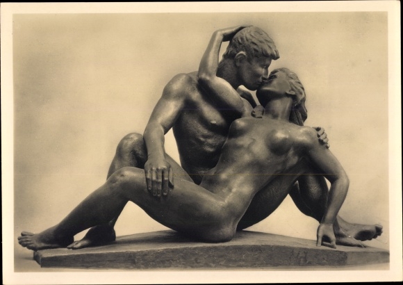 Postcard plastic by Anton Grauel, lovers, nude